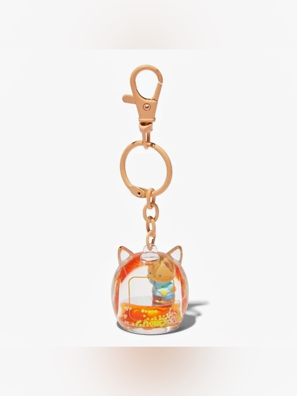 Claire's Cat Bear Liquid Shaker Keychain Orange & Blue